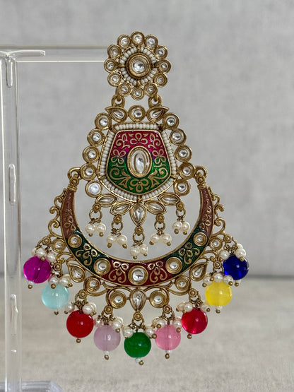 Ayura Designs Safa Antique Gold-Plated Chandbali Earrings with Multicolor Bead Accents