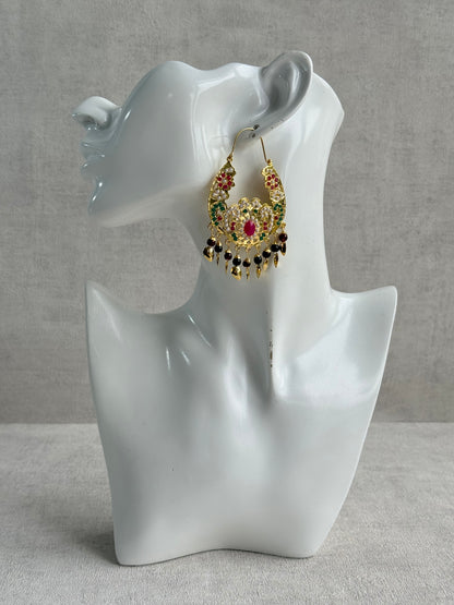 Ayura Designs Nimrat Balis – Pink & Multicolour Stones with Maroon & Green Beads and Pippal Patti Detailing
