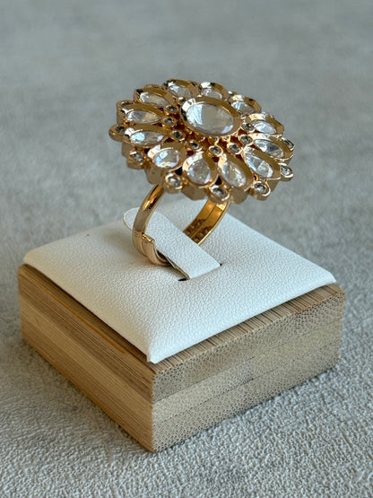 Ayura Designs Luisa Adjustable Ring – Crystal Centre Stone with Crystal Petal Detailing