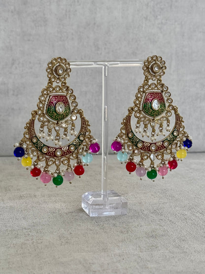 Ayura Designs Safa Antique Gold-Plated Chandbali Earrings with Multicolor Bead Accents