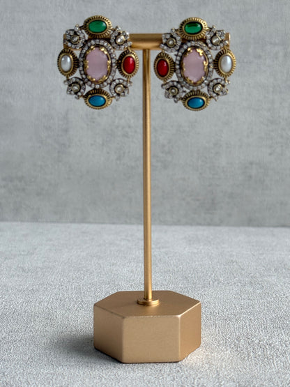 Ayura Designs Celia Stud Earrings – Blush Pink & Multicolour Stones with Gold Finish