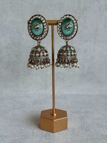 Ayura Designs Myra Choker Set with Jhumkis & Tikka – Mint Green Kundan & Pearl Detailing
