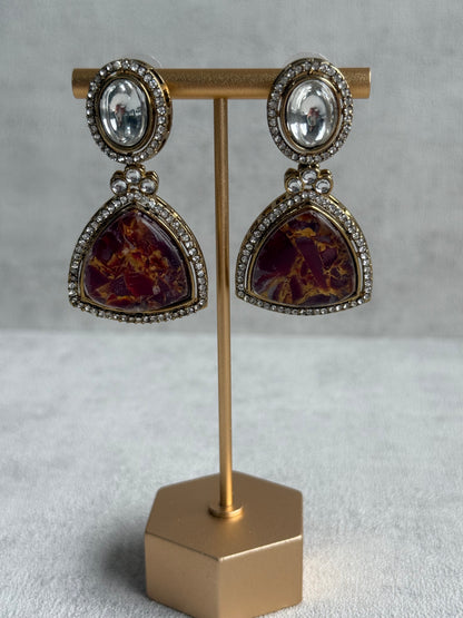 Ayura Designs Florence Earrings – mirror cut studs with Burnt Crimson Marble Resin & Crystal Borders