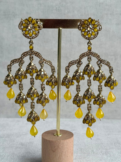 Ayura Designs Jasmine Earrings – Chandelier Statement Earrings with Yellow Beads & Antique Gold Finish
