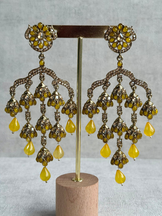 Ayura Designs Jasmine Earrings – Chandelier Statement Earrings with Yellow Beads & Antique Gold Finish