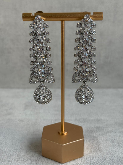 Ayura Designs Falaq Set with Necklace, Earrings & Tikka – Silver Finish with Diamond-Cut Crystals