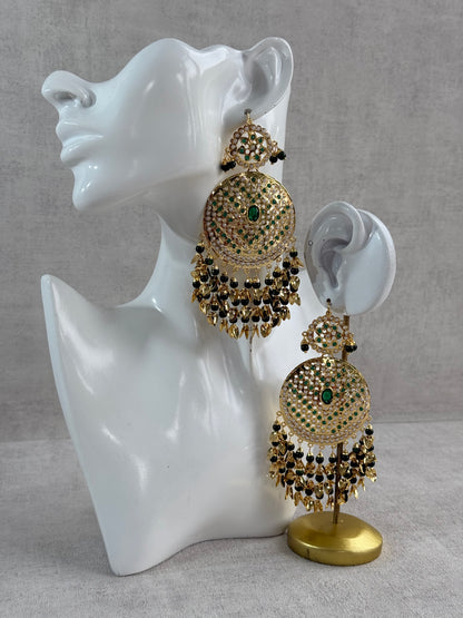 Ayura Designs Seerat Earrings – Emerald Green Gold Pippal Patti Design with Pearls