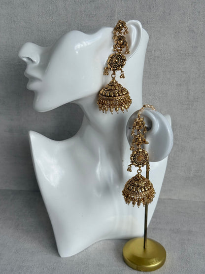 Ayura Designs Amani Sahare Jhumkis – Antique Gold Finish