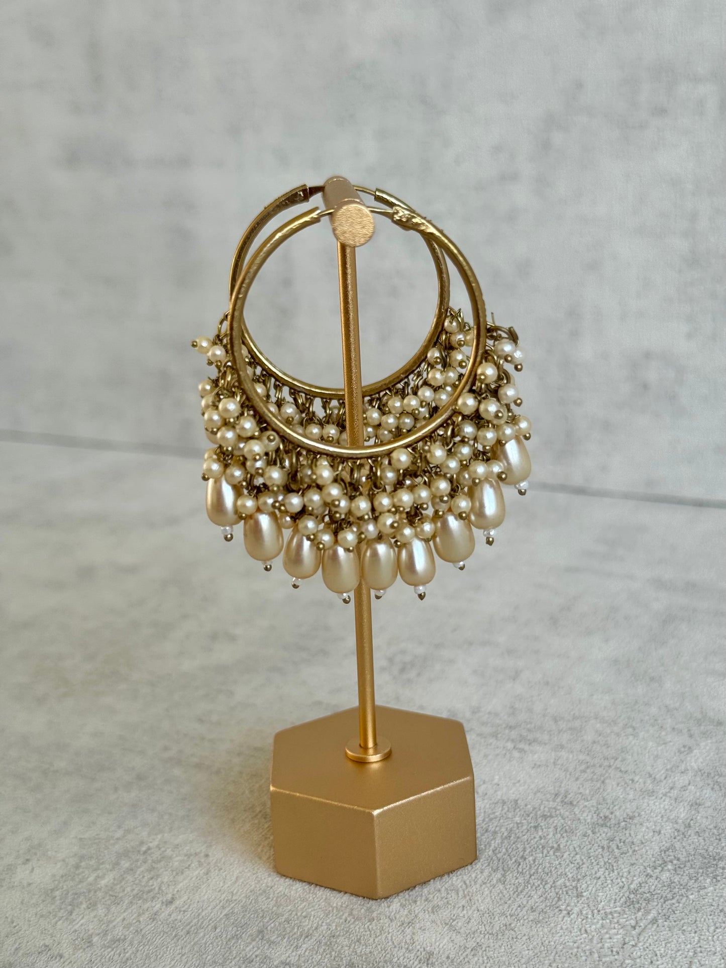 Ayura Designs Jhanak Balis – Antique Gold Pearl Hoops