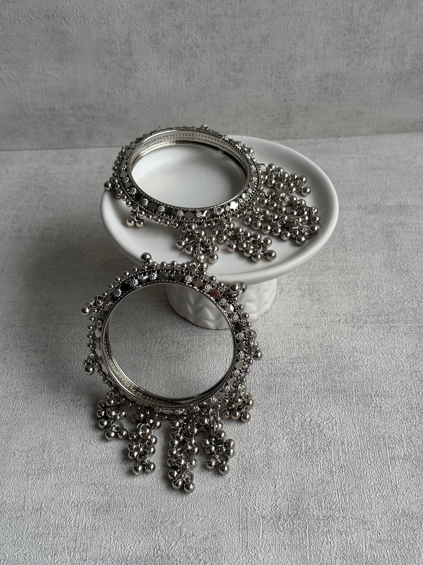 Ayura Designs Saawan Bangles – Silver Finish with Ghungroo Drops