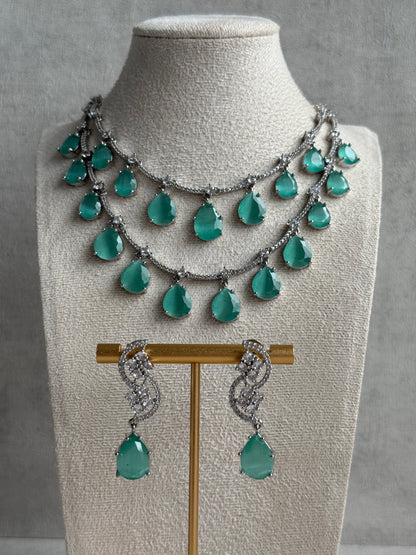 Ayura Designs Nida Set with Necklace & Earrings – Amethyst Purple Stones, Diamond-Cut Detailing & Silver Finish