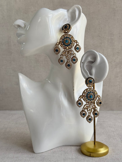 Ayura Designs Vanika Earrings – Sapphire Blue & Champagne Crystal Gold Finish