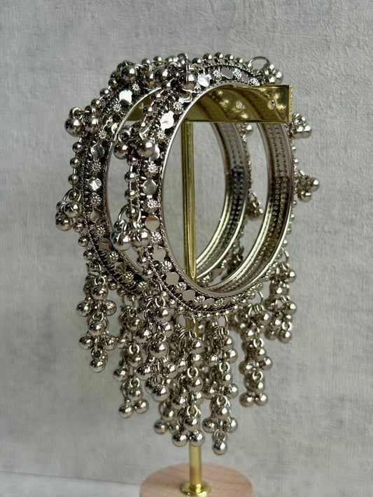 Ayura Designs Saawan Bangles – Silver Finish with Ghungroo Drops