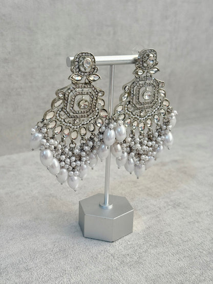 Ayura Designs Vinari Earrings – Silver Crystal Chandelier Earrings with Pearl Clusters