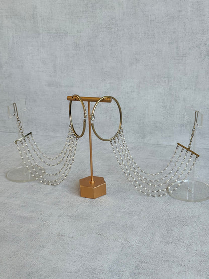 Ayura Designs Anvika Hair Chain Ear Cuffs with Pearl Sahare – Gold Finish & Pearl Detailing