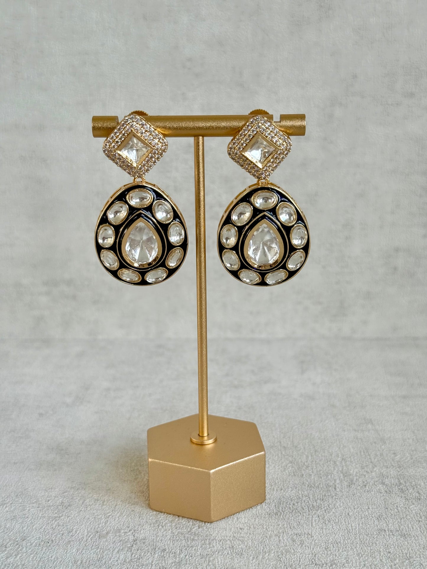 Ayura Designs Avani Set with Earrings & Tikka – Mirror-Cut Stones with Deep Blue Enamel Detailing & Crystal Borders