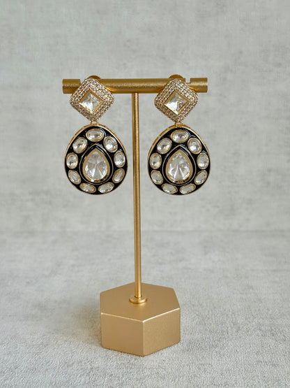 Ayura Designs Avani Set with Earrings & Tikka – Mirror-Cut Stones with Deep Blue Enamel Detailing & Crystal Borders