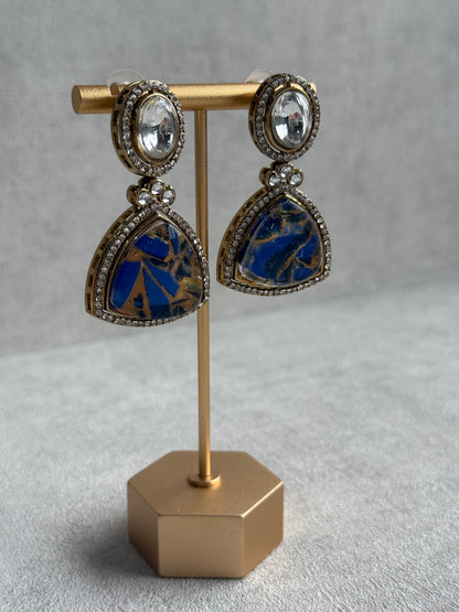 Ayura Designs Florence Earrings – mirror cut studs with Deep Ink Blue Marble Resin & Crystal Borders