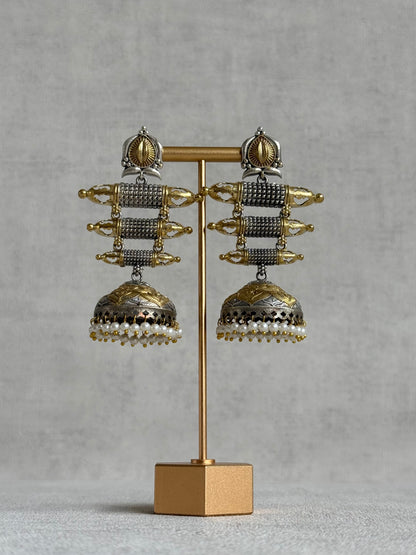 Ayura Designs Tehzeeb Earrings – Dual Tone Oxidised Statement Jhumkis with Pearl Detailing