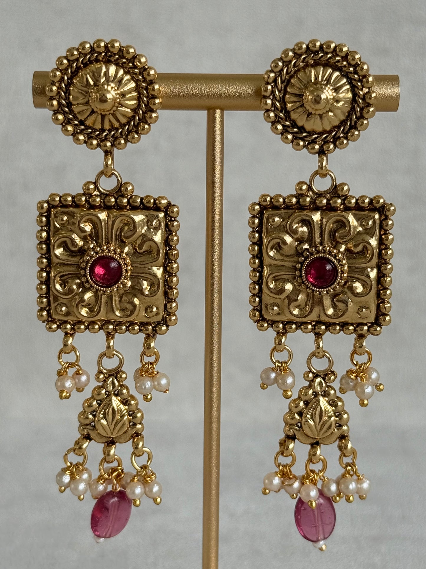 Ayura Designs Nimrah Choker Set with Earrings & Tikka – Ruby Pink Gold Tone Waterfall Jewellery Set