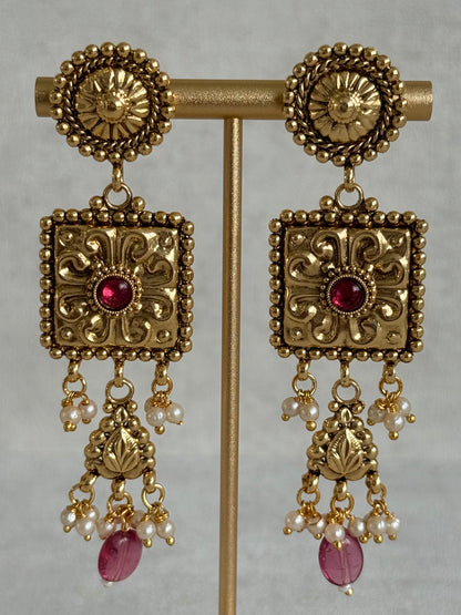 Ayura Designs Nimrah Choker Set with Earrings & Tikka – Ruby Pink Gold Tone Waterfall Jewellery Set
