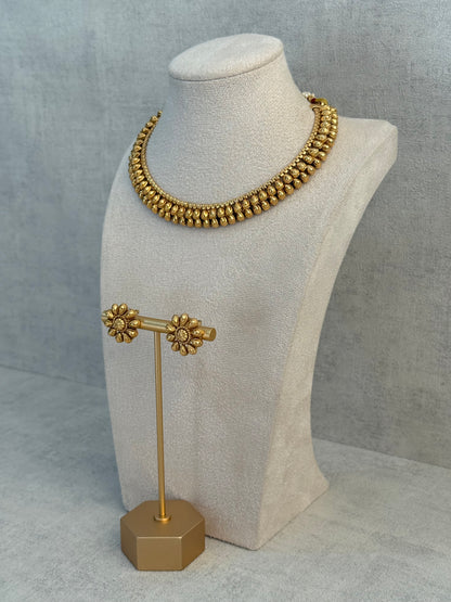 Ayura Designs Kanchan Set with Stud Earrings – Antique Gold Finish & Teardrop Detailing