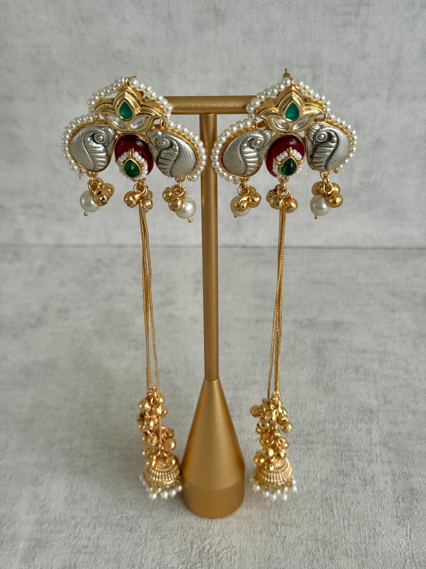 Ayura Designs Sozni Kashmiri Earrings – Meenakari with Ruby Red & Emerald Detailing