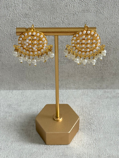 Ayura Designs Riwaaz Earrings – Pearl Stud Earrings with Antique Gold Filigree & Pearl Drops