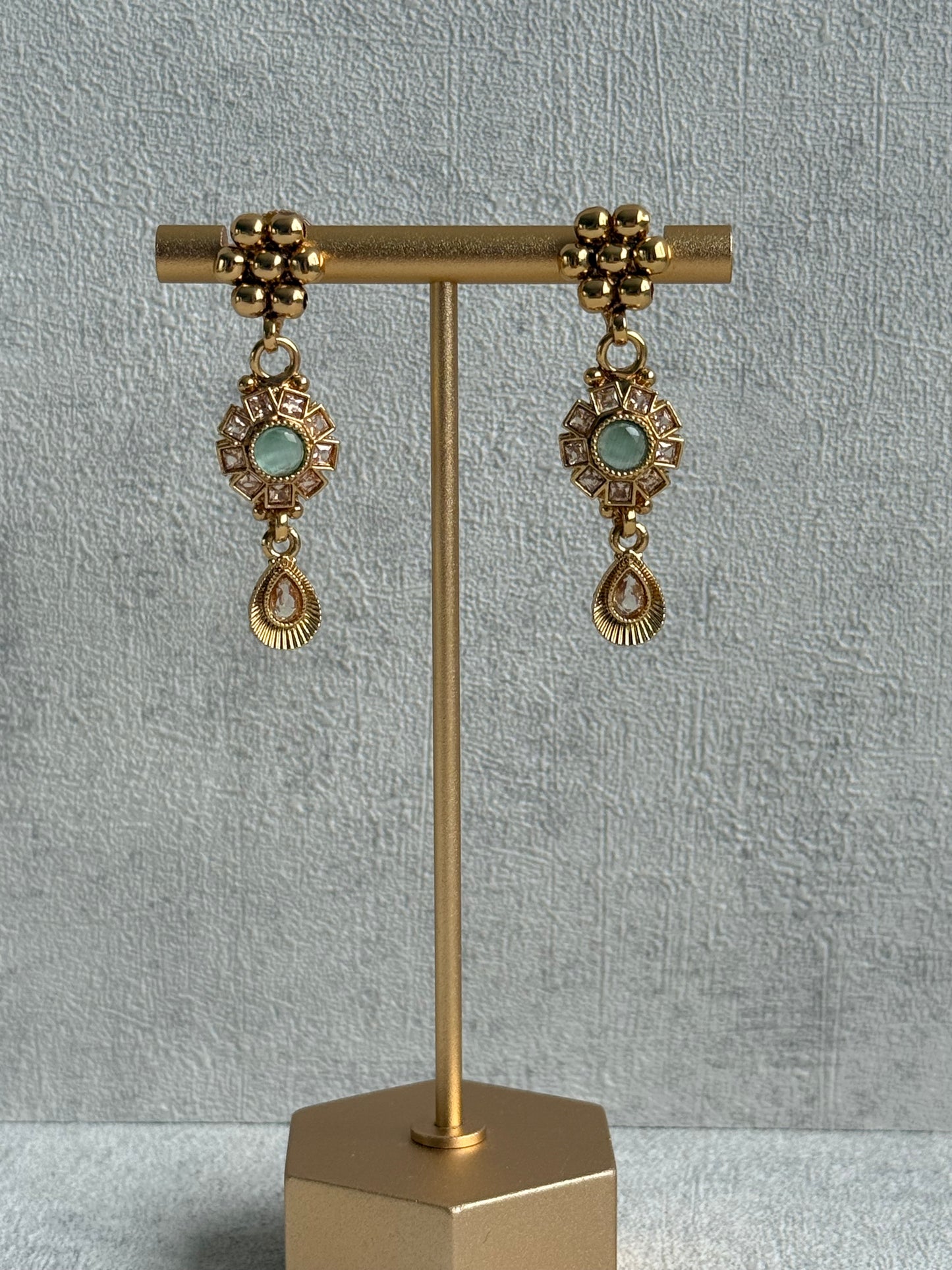 Ayura Designs Nithya Set – Gold Necklace & Earrings with Mint & Blush Stones and Mint Centre