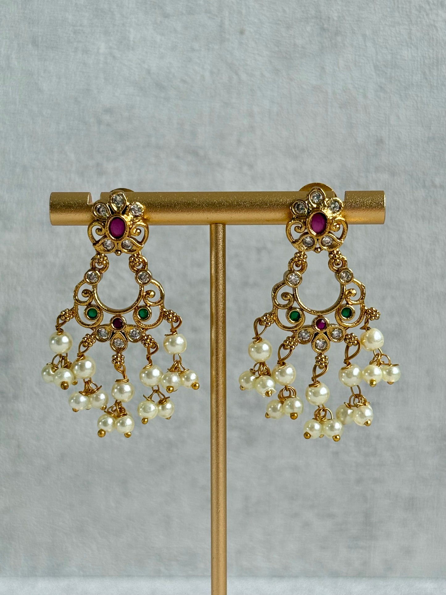 Ayura Designs Chaaya Set – Necklace & Earrings with Kundan Stones, Pink & Emerald Accents, and Pearl Detailing