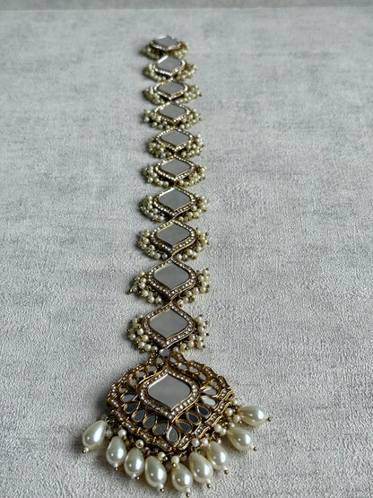 Ayura Designs Sheesh Parandi – Mirror-Cut Panels with Pearl Clusters & Antique Gold Finish