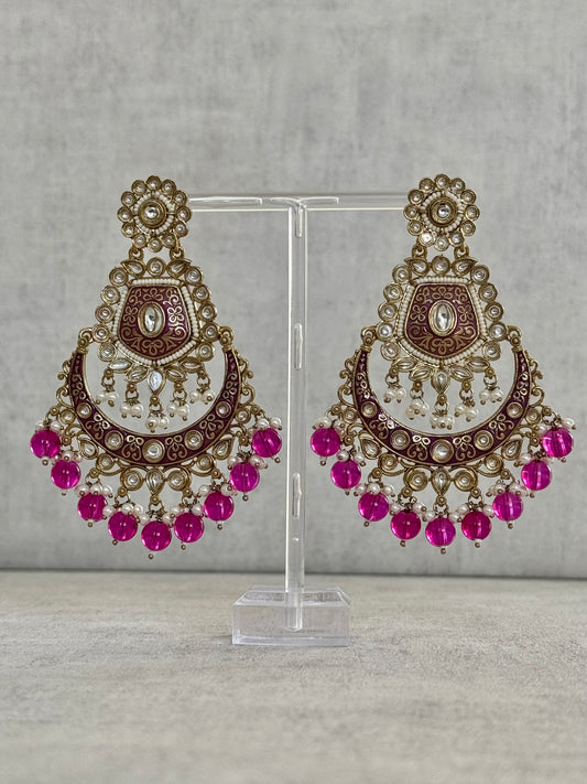 Ayura Designs Safa Antique Gold-Plated Chandbali Earrings with Pearl and Pink Bead Accents