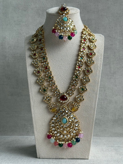 Ayura Designs Javeria Set with Earrings & Tikka – Multicolour Beads, Mirror Kundan & Gold Finish