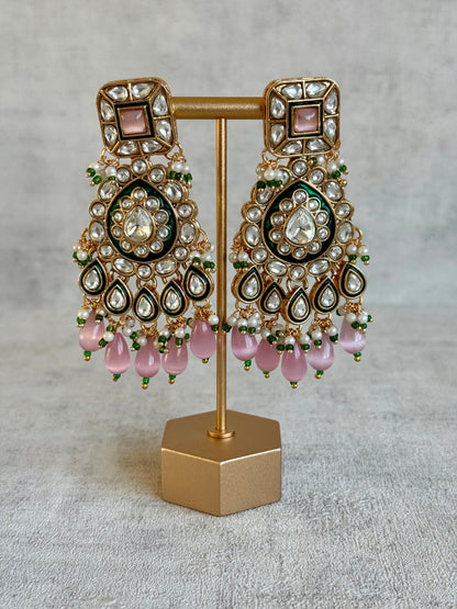 Ayura Designs Ishrat Set with Necklace, Earrings & Tikka – Kundan Detailing, Pearl Drops & Blush Pink Beads
