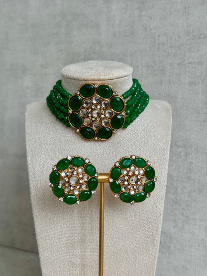 Ayura Designs Yasmin Kundan Choker Set with Studs – Slate Grey Beads & Mirror-Cut Stones