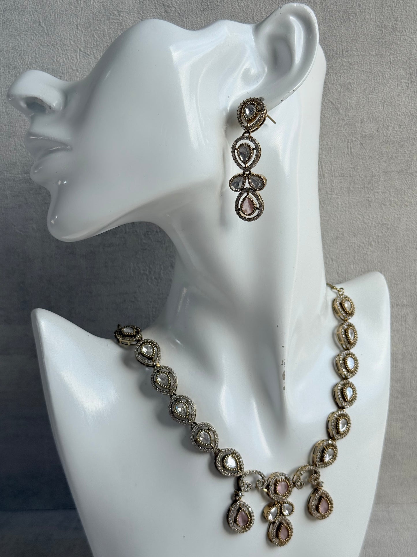 Ayura Designs Bianca Necklace Set with Earrings – Kundan, Blush Pink Stones, Crystals & Gold Finish