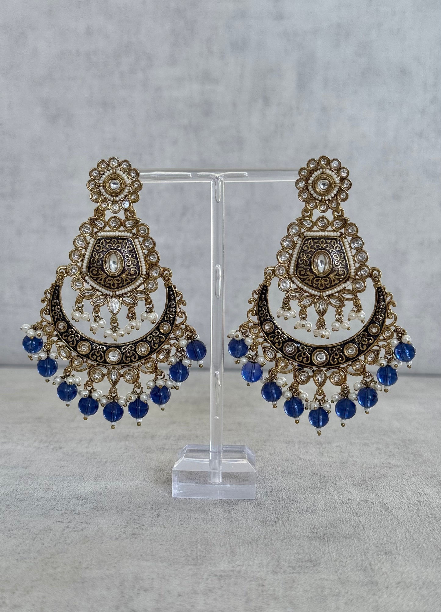 Ayura Designs Safa Antique Gold-Plated Chandbali Earrings with Pearl and Pink Bead Accents