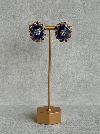 Ayura Designs Nova Necklace Set with Stud Earrings – Sapphire Blue Centre Stone, Kundan Detailing & Multicolour Gemstone Accents