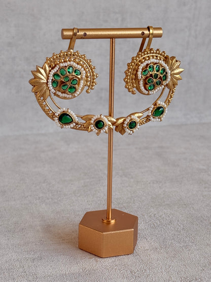 Ayura Designs Raatani Ear Climbers – Emerald Green Ear Climbers with Pearl Detailing & Floral Cutwork Design