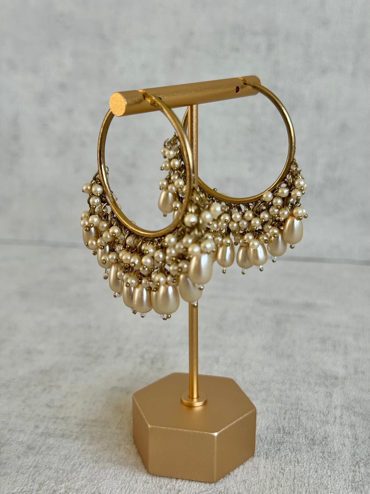 Ayura Designs Jhanak Balis – Antique Gold Pearl Hoops