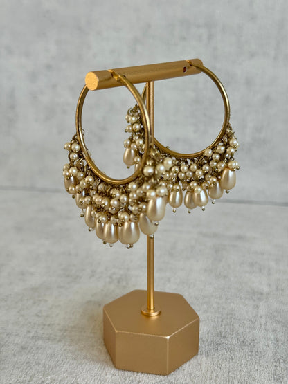 Ayura Designs Jhanak Balis – Antique Gold Pearl Hoops