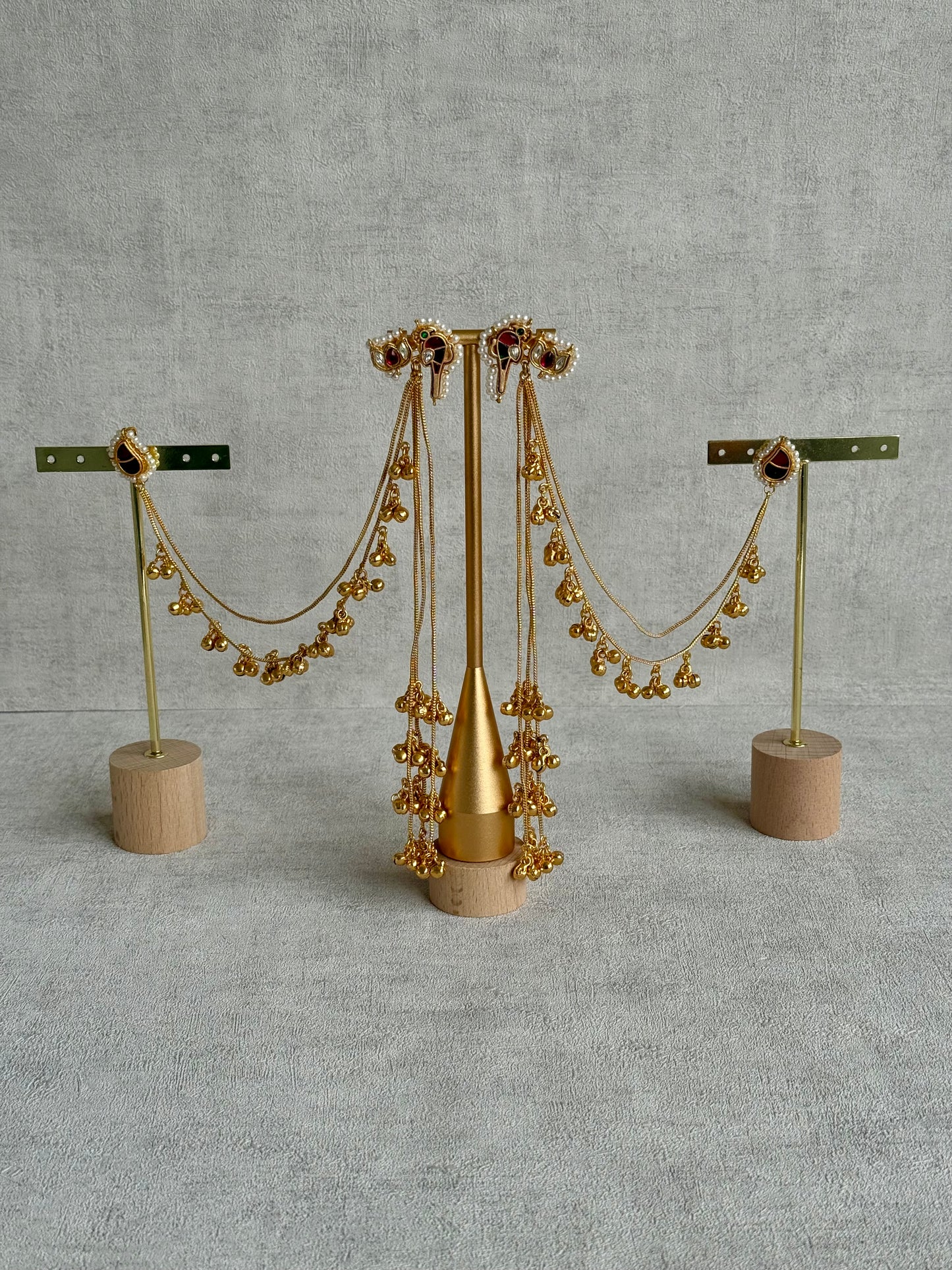 Ayura Designs Aman Earrings with Sahare – Kashmiri-Inspired Meenakari in Ruby Red & Emerald Green with Bird & Lotus Motifs