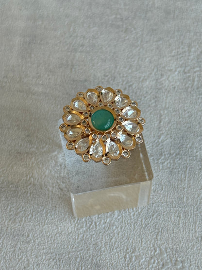 Ayura Designs Luisa Adjustable Ring – Mint Centre Stone with Crystal Petal Detailing