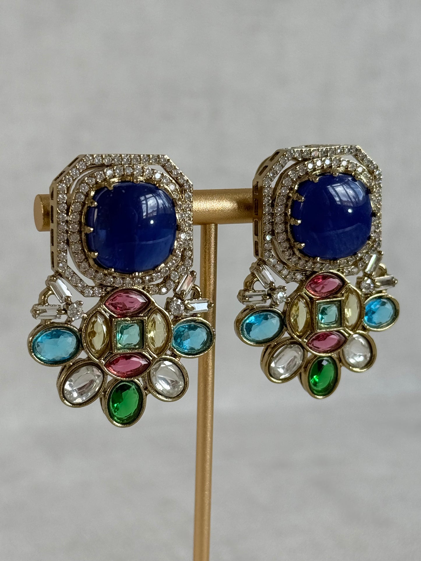Ayura Designs Inez Earrings – Cobalt Blue Multicolour Statement Studs in Gold