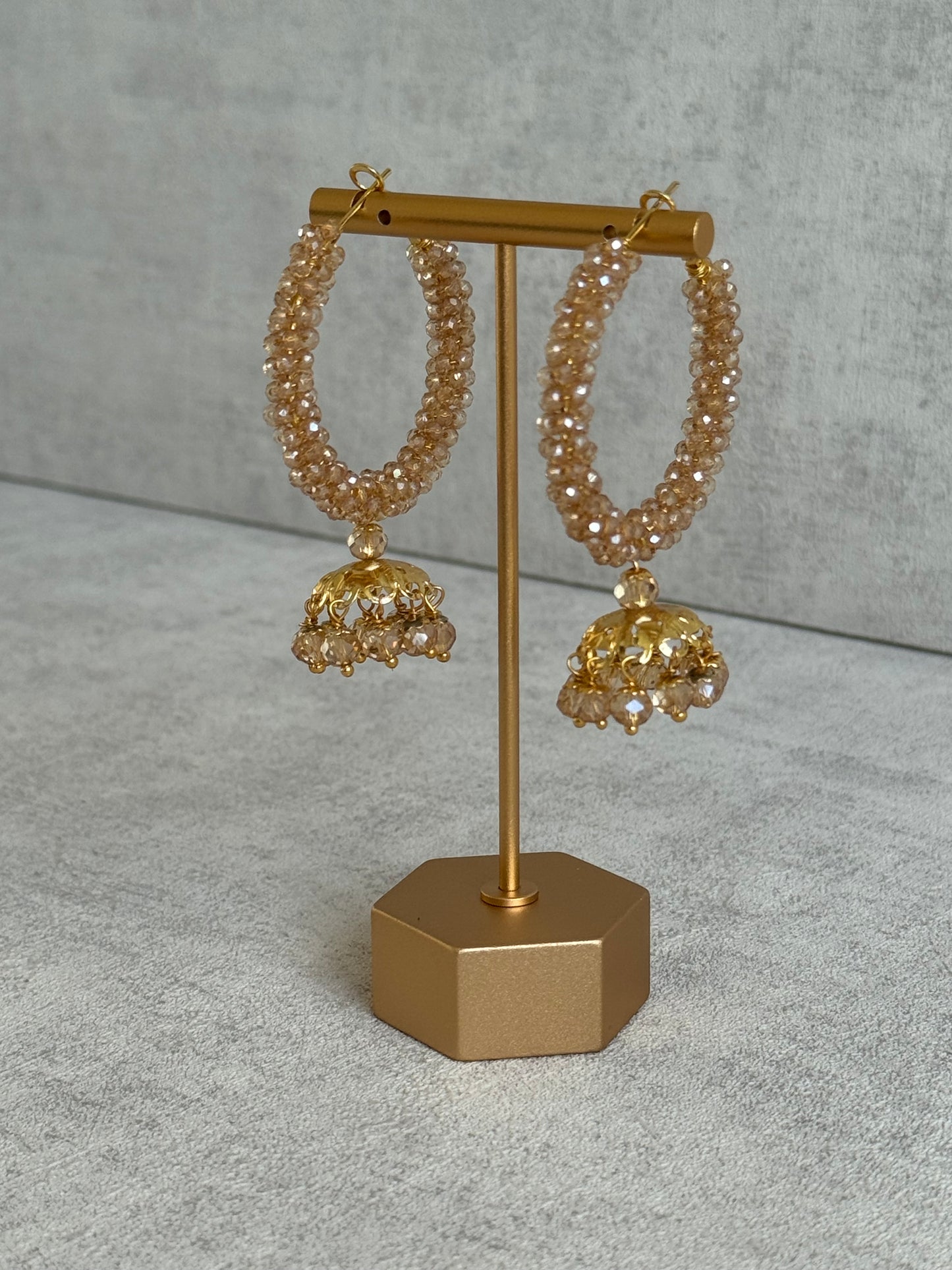 Ayura Designs Tara Balis – Gold Crystal-Wrapped Hoops with Jhumki Drops