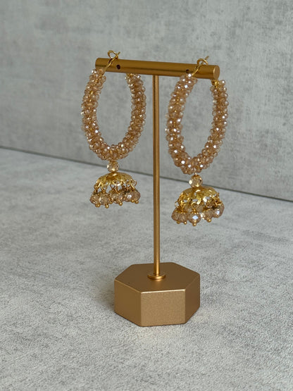 Ayura Designs Tara Balis – Gold Crystal-Wrapped Hoops with Jhumki Drops