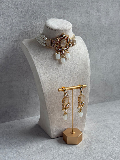 Ayura Designs Raaz Set – Choker & Earrings with Kundan Stones, Green Enamel Detailing & White Beads