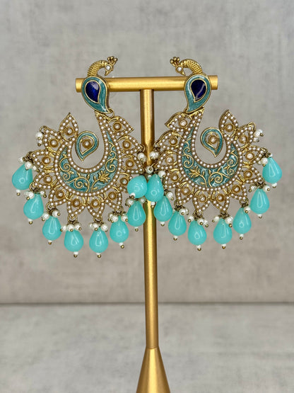 Ayura Designs Moorni Earrings – Peacock-Inspired Chandbalis with Lavender Meenakari, Kundan, and Pearl Accents