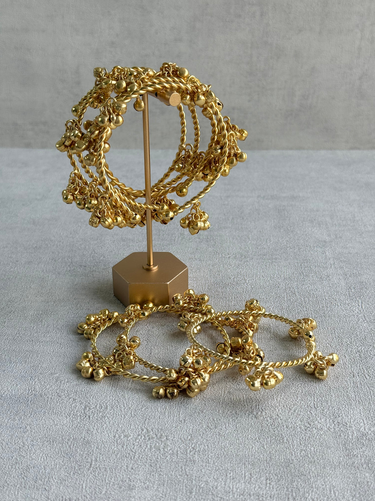Ayura Designs Siya Adjustable Kashmiri Chudiya – Gold Tone Bangles with Ghungroo Charms (Pair)