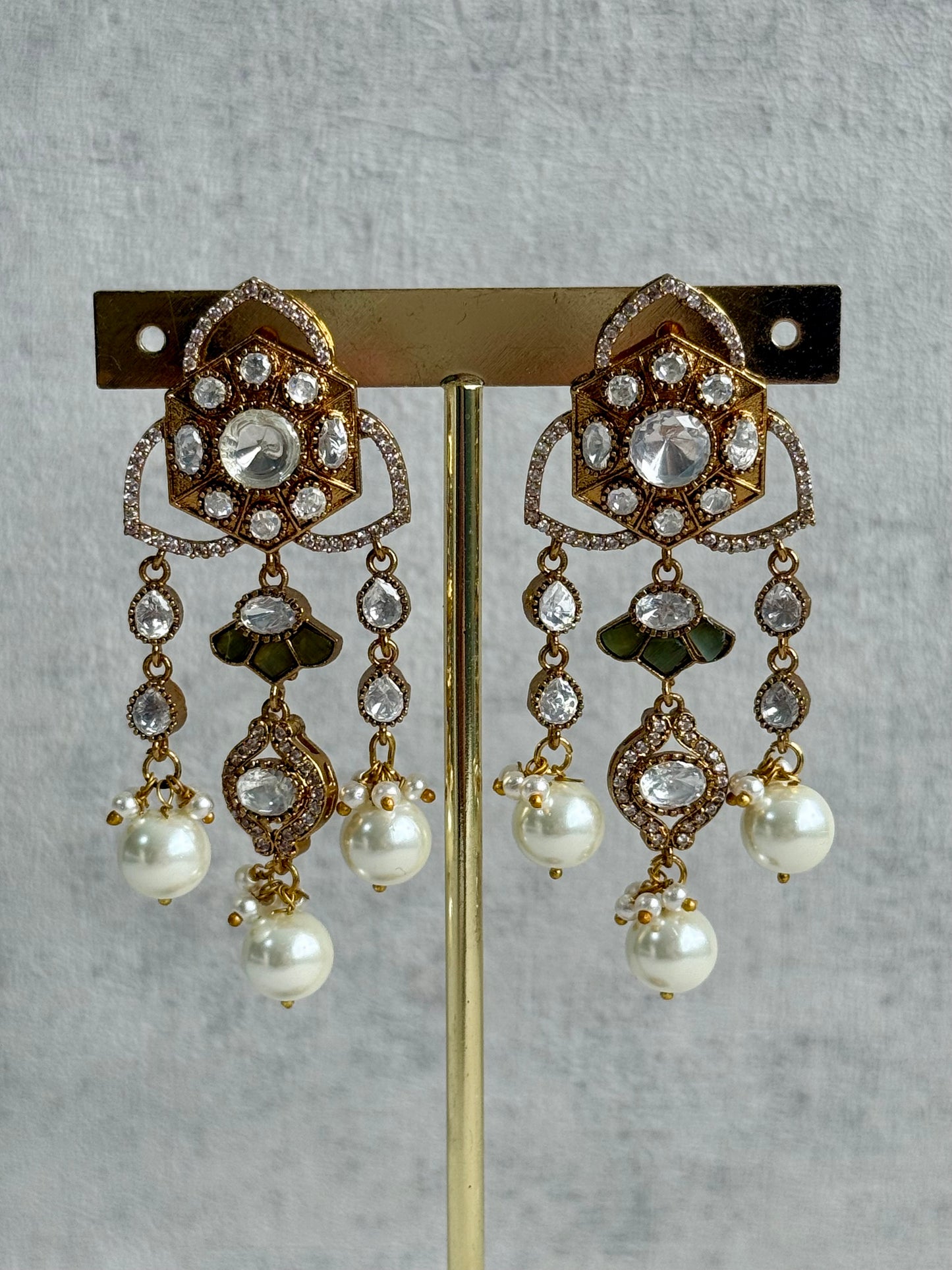 Ayura Designs Serina Choker Set with Earrings – Midnight Blue Enamel, Mirror-Cut Stones & Pearl Drops